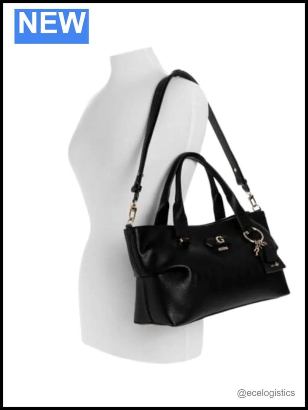 Eco Pebble PU Triple Compartment Satchel Purse with Crossbody Strap Gold